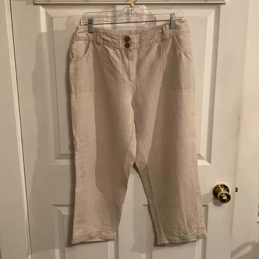 Linen Natural Rolled Hem Crops